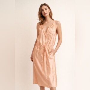 BOTTEGA VENETA SLEEVELESS DRAWSTRING WAIST SATINY DRESS POCKETS NWT SZ US 8